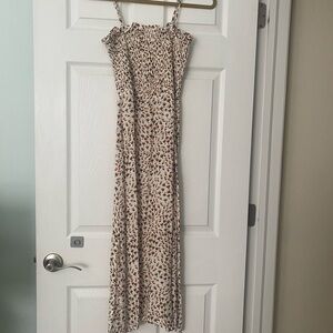 Faithfull the Brand Cream Maxi Dress with Brown & Rust Leaf Print